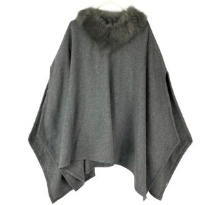 Look by M New York Gray Poncho One Size Pullover V-Neck Sleeveless Faux Fur Trim